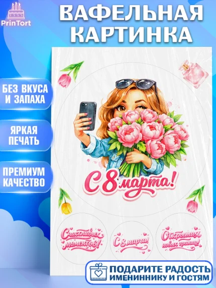 Вафельная картинка, 8 марта, женский день, международный женский день, цветы, духи, День 8 марта, арт. PT222928