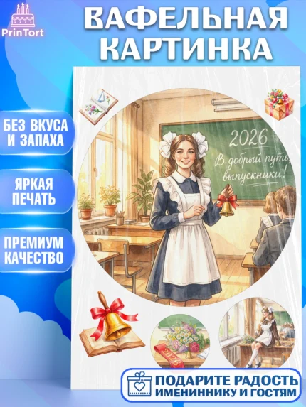 Вафельная картинка, Последний звонок 2026, Поздравления с последним звонком 2026, Школа, Выпускники, арт. PT222979