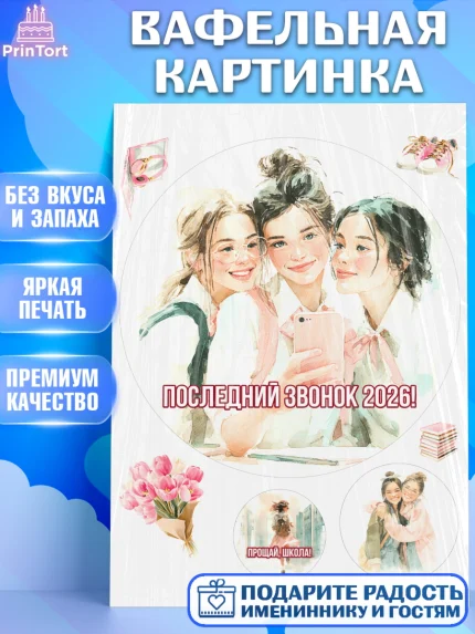 Вафельная картинка, Последний звонок 2026, Поздравления с последним звонком 2026, Школа, Выпускники, арт. PT222986