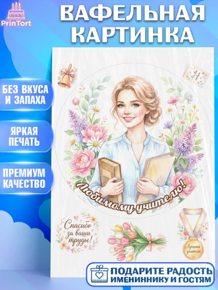 Вафельная картинка, Подарок учителю, Последний звонок, поздравления учителя. Спасибо, учитель!, арт. PT223001