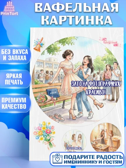 Вафельная картинка, Последний звонок, Школа, Выпускники, Девочка, Выпускной в школе, арт. PT223009