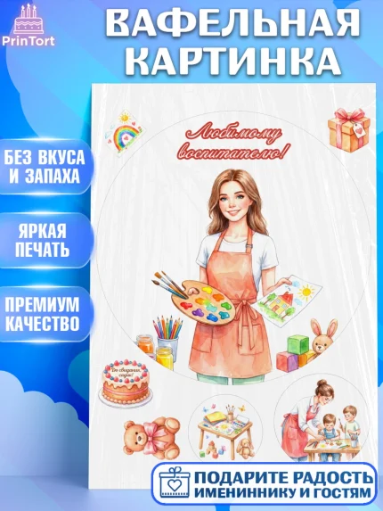 Вафельная картинка, Подарок воспитателю, Выпускной в садике. Поздравление вопитателя, арт. PT223070