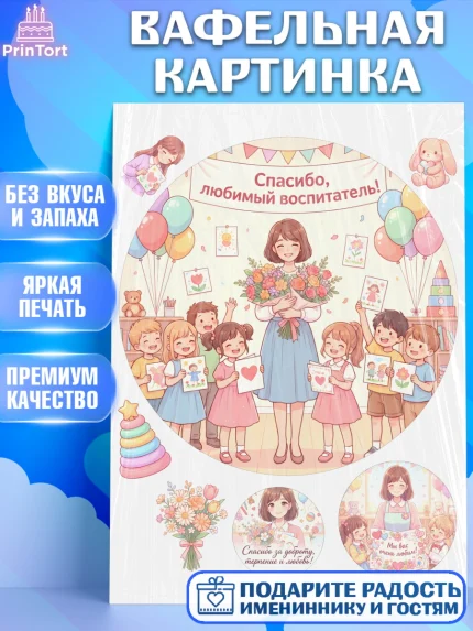 Вафельная картинка, Подарок воспитателю, Выпускной в садике. Поздравление вопитателя, арт. PT223072