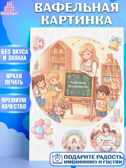 Вафельная картинка, Подарок воспитателю, Выпускной в садике. Поздравление вопитателя, арт. PT223073