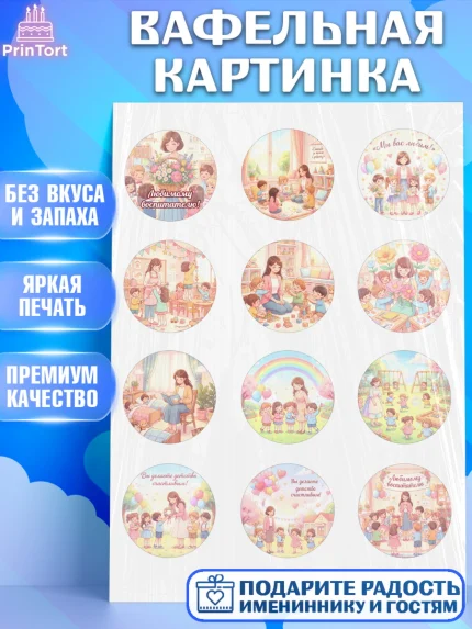 Вафельная картинка, Подарок воспитателю, Выпускной в садике. Поздравление вопитателя, арт. PT223081