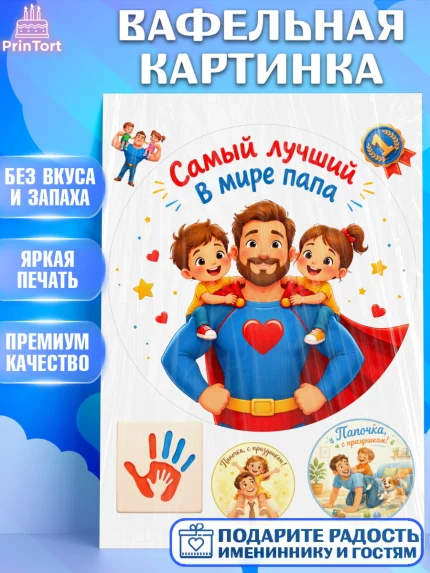 Вафельная картинка, Поздравление папе, Поздравление папы. Поздравление отца. Подарок папе, Мужчина, арт. PT223372