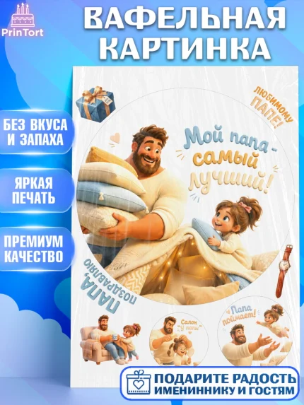 Вафельная картинка, Поздравление папе, Поздравление папы. Поздравление отца. Подарок папе, Мужчина, арт. PT223376