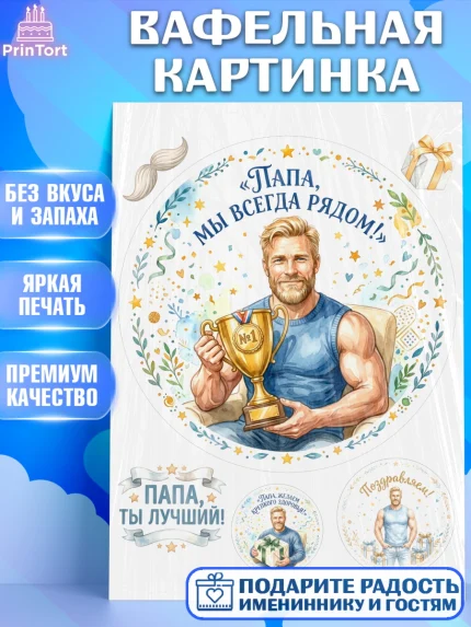 Вафельная картинка, Поздравление папе, Поздравление папы. Поздравление отца. Подарок папе, Мужчина, арт. PT223398