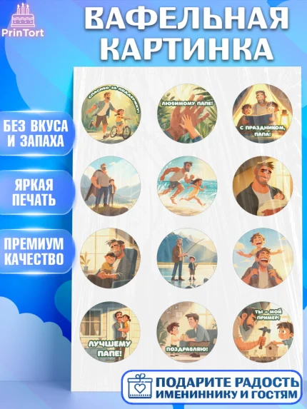 Вафельная картинка, Поздравление папе, Поздравление папы. Поздравление отца. Подарок папе, Мужчина, арт. PT223402