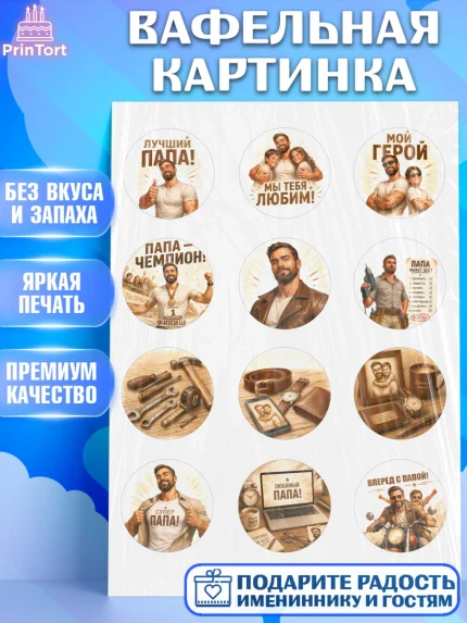 Вафельная картинка, Поздравление папе, Поздравление папы. Поздравление отца. Подарок папе, Мужчина, арт. PT223416