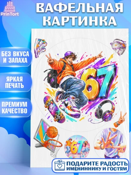 Вафельная картинка, 67 шесьдесят-семь, Мем 67 six-seven, Девочка, Без конкретного повода, арт. PT223432