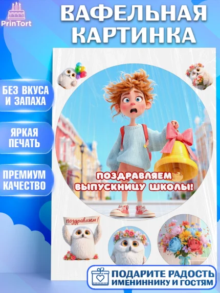 Вафельная картинка, Выпускной в школе, Прикольные поздравления с выпускным в школе, Девочка, арт. PT223508