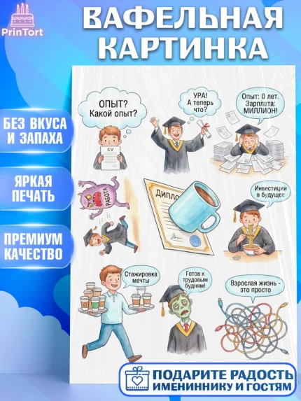 Вафельная картинка, Выпускной в университете, Прикольные поздравления с выпускным в университете, арт. PT223576