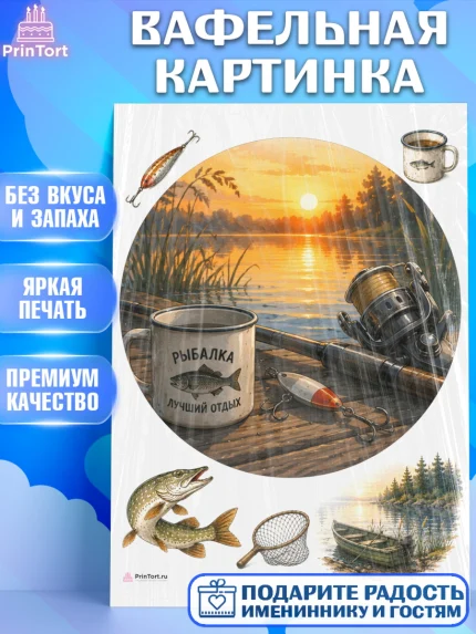 Вафельная картинка, Рыбаку, Лучшему рыбаку. Рыба, удочка, сети, лодка, Мужчина, арт. PT223590