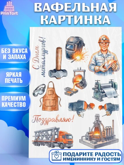 Вафельная картинка, День Металлурга, Поздравление с Днём Металлурга, Девушка, арт. PT223605