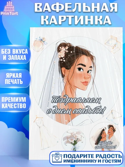 Вафельная картинка, День Свадьбы, Поздравление с днём свадьбы, Девушка, Свадьба, арт. PT223628