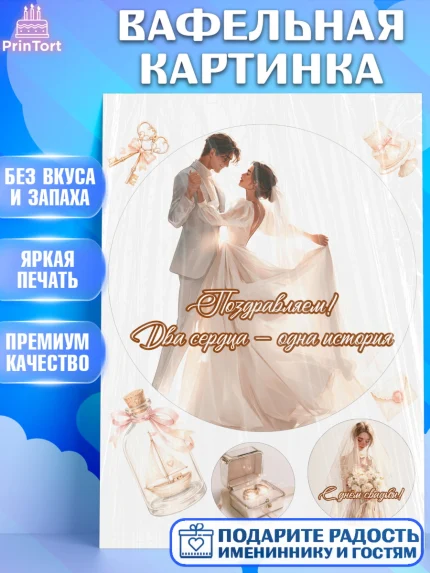 Вафельная картинка, День Свадьбы, Поздравление с днём свадьбы, Девушка, Свадьба, арт. PT223632