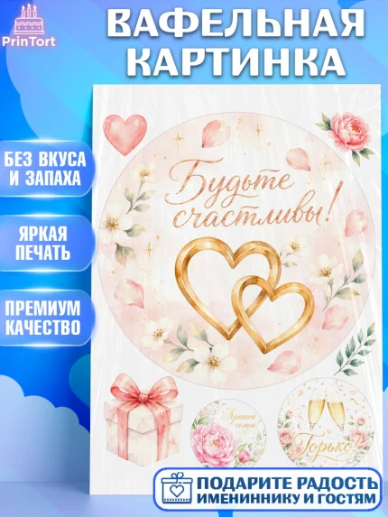 Вафельная картинка, День Свадьбы, Поздравление с днём свадьбы, Девушка, Свадьба, арт. PT223635