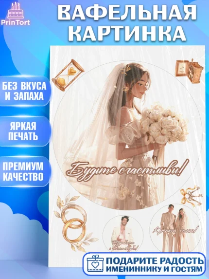 Вафельная картинка, День Свадьбы, Поздравление с днём свадьбы, Девушка, Свадьба, арт. PT223637