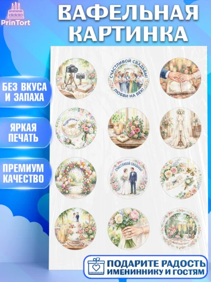 Вафельная картинка, День Свадьбы, Поздравление с днём свадьбы, Девушка, Свадьба, арт. PT223642