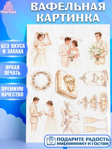 Вафельная картинка, День Свадьбы, Поздравление с днём свадьбы, Девушка, Свадьба, арт. PT223645