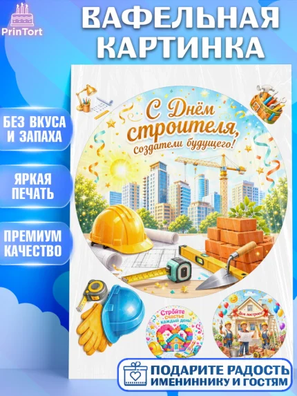 Вафельная картинка, день строителя, Поздравление с днём строителя, Девушка, арт. PT223668