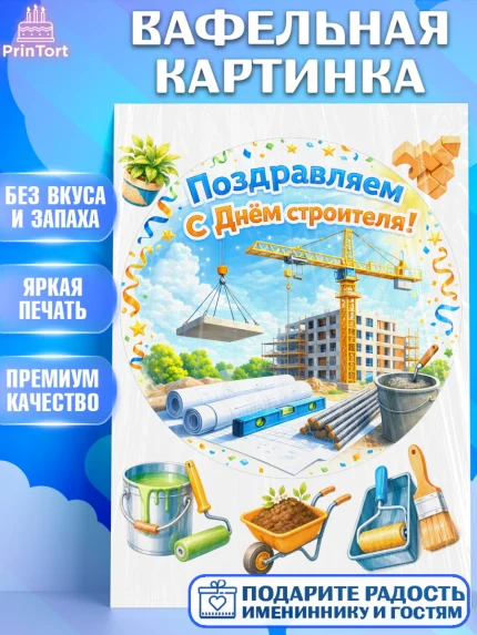 Вафельная картинка, день строителя, Поздравление с днём строителя, Девушка, арт. PT223669