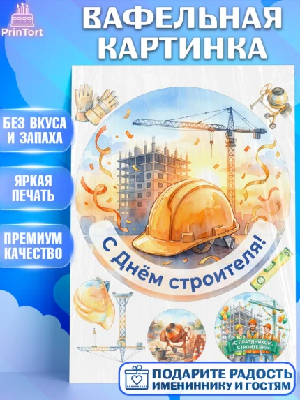 Вафельная картинка, день строителя, Поздравление с днём строителя, Девушка, арт. PT223671
