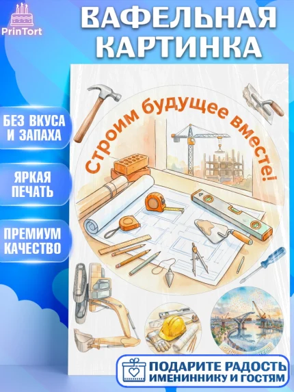 Вафельная картинка, день строителя, Поздравление с днём строителя, Девушка, арт. PT223672