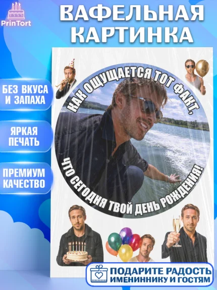 Вафельная картинка, Райн Гослинг, Райан гослинг мем, Девочка, День рождения, арт. PT224419