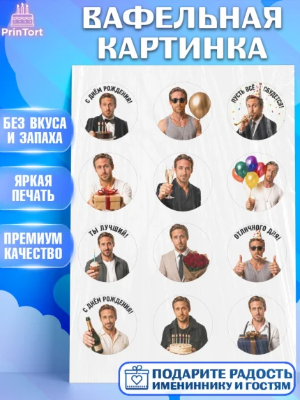 Вафельная картинка, Райн Гослинг, Райан гослинг мем, Девочка, День рождения, арт. PT224424