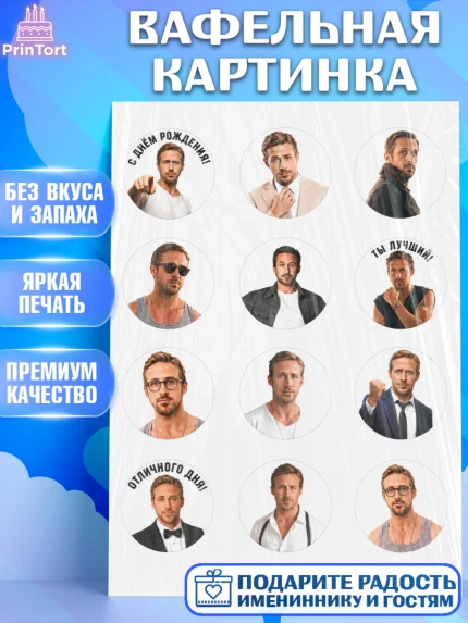 Вафельная картинка, Райн Гослинг, Райан гослинг мем, Девочка, День рождения, арт. PT224425