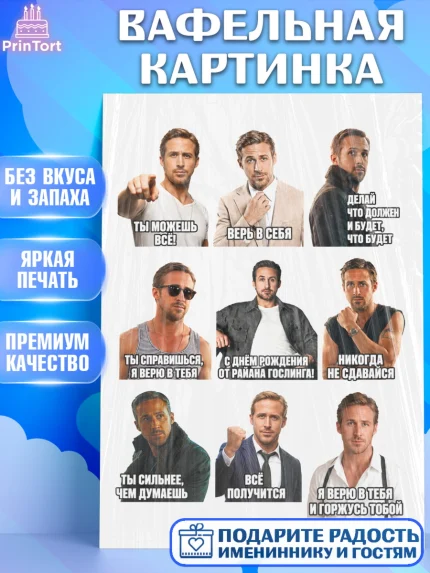 Вафельная картинка, Райн Гослинг, Райан гослинг мем, Девочка, День рождения, арт. PT224426