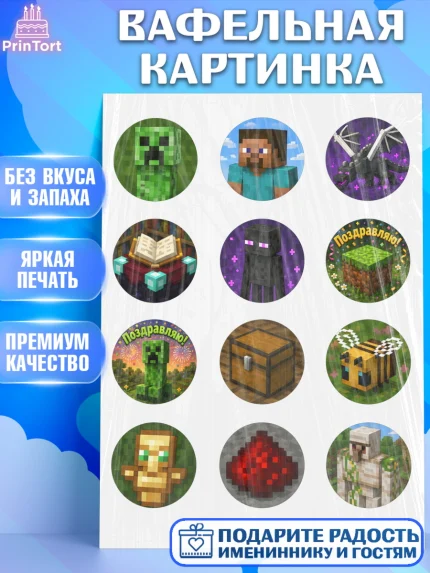 Вафельная картинка, Майнкрафт, Игра майнкрафт, Minecraft, Девочка, Без конкретного повода, арт. PT224464