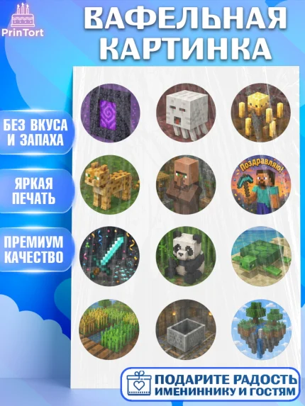 Вафельная картинка, Майнкрафт, Игра майнкрафт, Minecraft, Девочка, Без конкретного повода, арт. PT224465