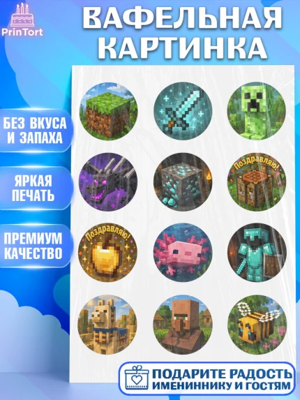 Вафельная картинка, Майнкрафт, Игра майнкрафт, Minecraft, Девочка, Без конкретного повода, арт. PT224466
