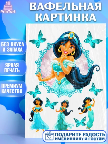 Вафельная картинка, Алладин, Жасмин, Девочка, День рождения, арт. PT224568