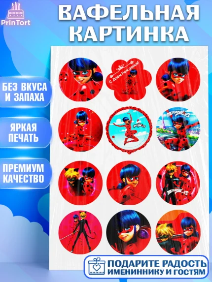 Вафельная картинка, Леди Баг, Супер Кот, Девочка, День рождения, арт. PT224603