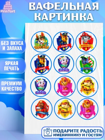 Вафельная картинка, Щенячий патруль, Девочка, День рождения, арт. PT224708