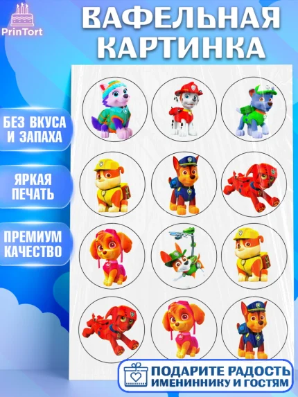 Вафельная картинка, Щенячий патруль, Девочка, День рождения, арт. PT224847