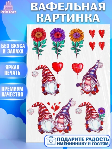 Вафельная картинка, Гномы, Девочка, День рождения, арт. PT224932