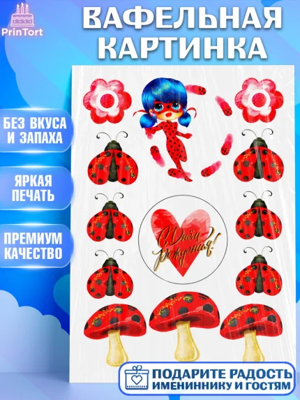 Вафельная картинка, Леди Баг, Супер Кот, Девочка, День рождения, арт. PT225020