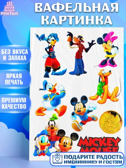 Вафельная картинка, Микки Маус, Минни Маус, Девочка, День рождения, арт. PT225030