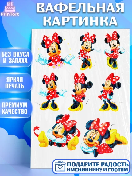 Вафельная картинка, Микки Маус, Минни Маус, Девочка, День рождения, арт. PT225031