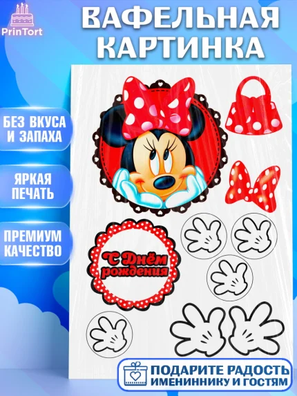 Вафельная картинка, Микки Маус, Минни Маус, Девочка, День рождения, арт. PT225032