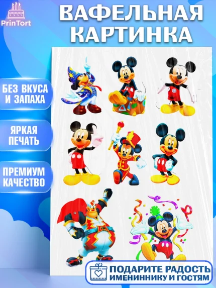 Вафельная картинка, Микки Маус, Минни Маус, Девочка, День рождения, арт. PT225036