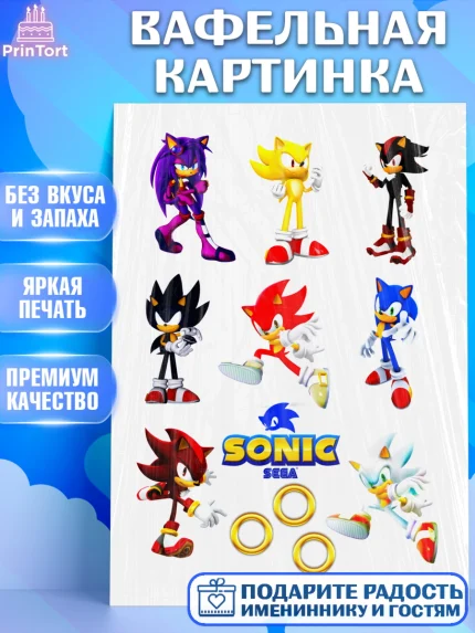 Вафельная картинка, Соник, Sonic, Девочка, День рождения, арт. PT225154