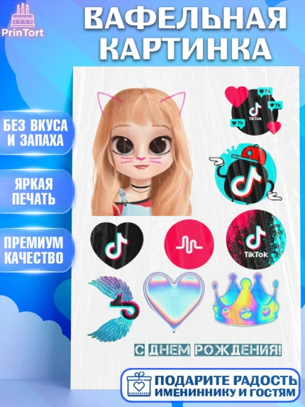 Вафельная картинка, Тик Ток, Tik Tok, Девочка, День рождения, арт. PT225517