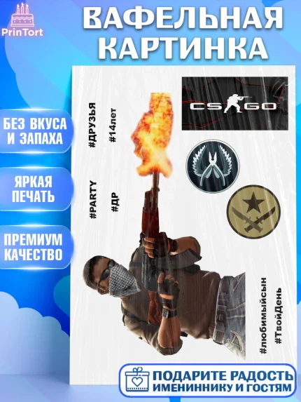Вафельная картинка, Контер Страйк, Counter Strike CS:GO, Девочка, День рождения, арт. PT225530