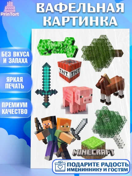 Вафельная картинка, Майнкрафт, Minecraft, Мальчик, День рождения, арт. PT225540
